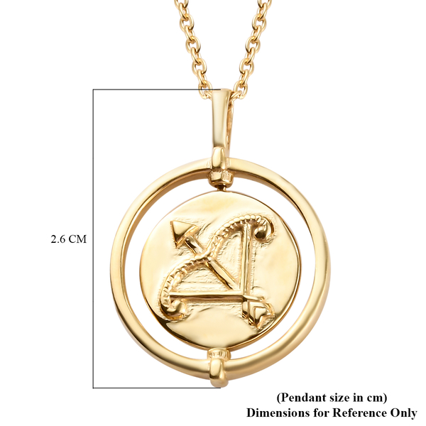 Sunday Child 14K Gold Overlay Sterling Silver Sagittarius Zodiac Sign Pendant with Chain (Size 20), Silver Wt. 6.35 Gms