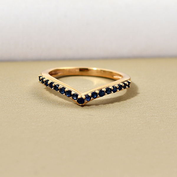Blue Sapphire Wishbone Ring in 14K Gold Overlay Sterling Silver