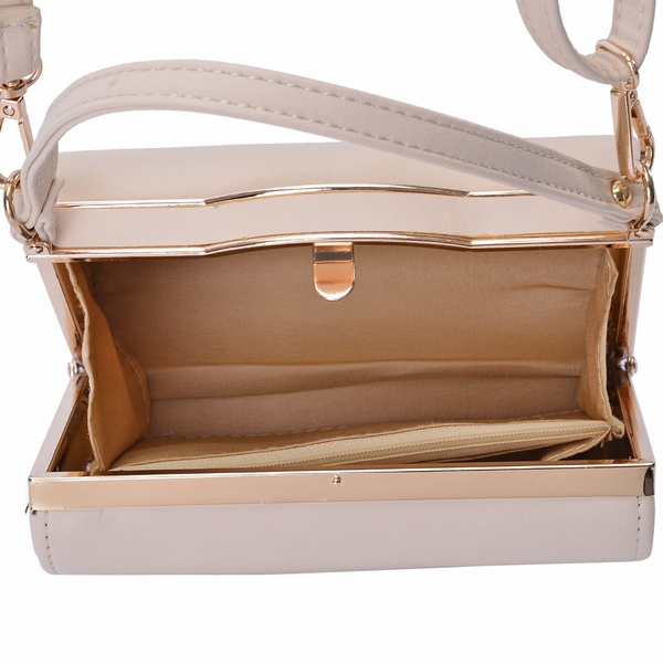Cream Colour Clutch Bag With Adjustable and Removable Shoulder Strap (Size 18x12.5x10 Cm)