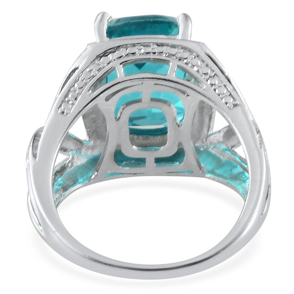 Capri Blue Quartz (Cush 7.75 Ct), Diamond Ring in Platinum Overlay Sterling Silver 7.760 Ct.