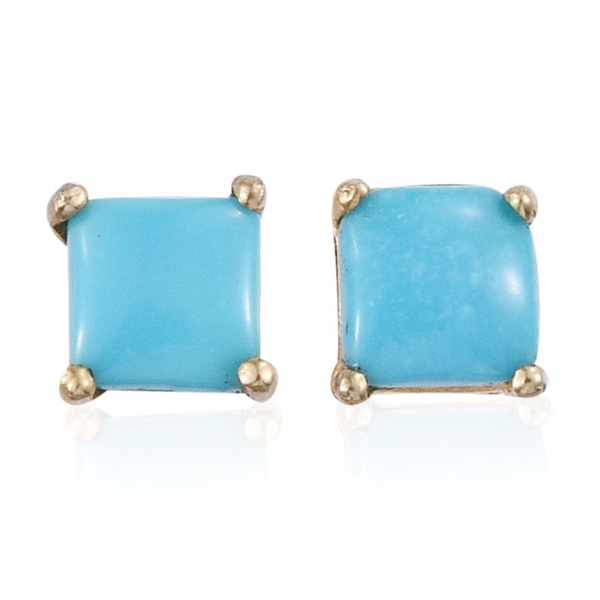 Arizona Sleeping Beauty Turquoise (Sqr) Stud Earrings (with Push Back) in 14K Gold Overlay Sterling 