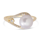 Freshwater Pearl and Simulated Diamond Ring (Size T) in Yellow Gold Overlay Sterling Silver
