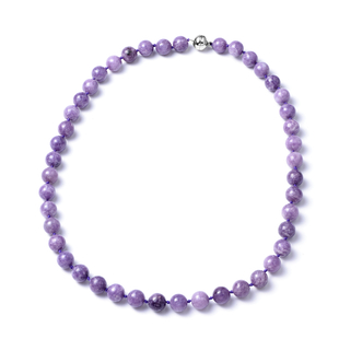 Lepidolite Beads Necklace (Size 20) in Rhodium Overlay Sterling Silver 342.50 Ct.