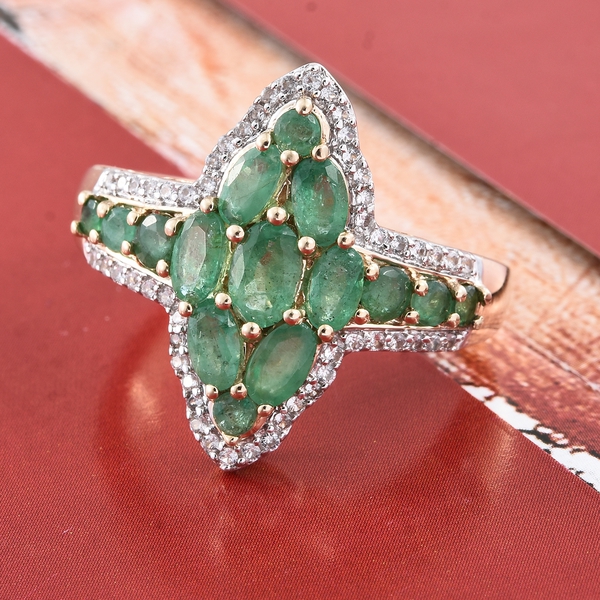 Exclusive Edition- 9K Yellow Gold Kagem Zambian Emerald (Ovl), Natural Cambodian Zircon Ring 2.750 Ct. Gold Wt 4.75 Gms