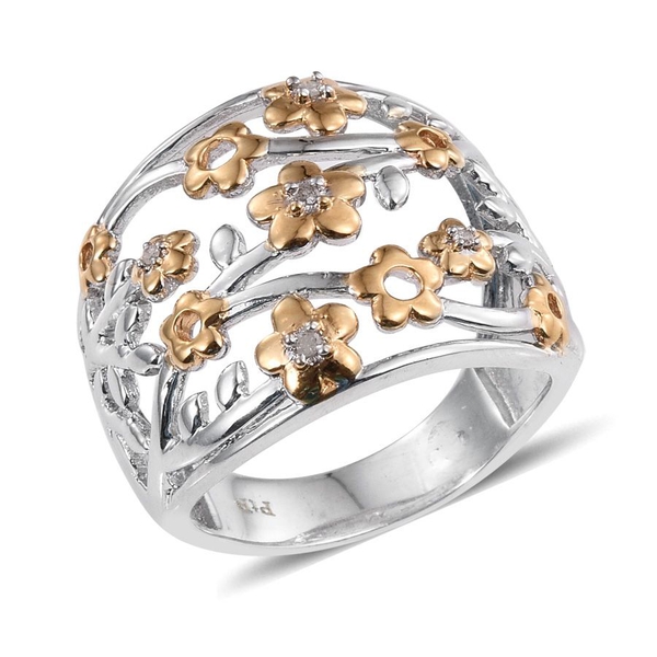 Diamond (Rnd) Floral Ring in Platinum and Yellow Gold Bond 0.050 Ct.