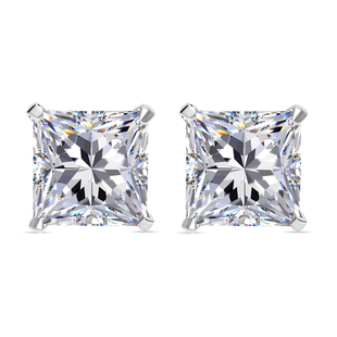 Moissanite Stud Earrings ( With Push Back) in Rhodium Overlay Sterling Silver 1.00 Ct.