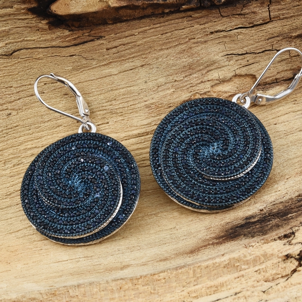 Kanchanaburi Blue Sapphire (Rnd) Spiral Lever Back Earrings in Blue and Platinum Overlay Sterling Silver 5.500 Ct. Silver wt. 12.00 Gms. Number of Gemstone 376.