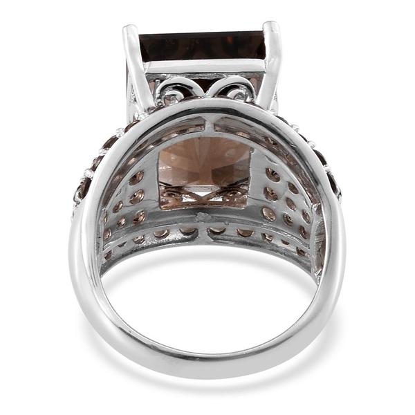 Brazilian Smoky Quartz (Oct 13.50 Ct) Ring in Platinum Overlay Sterling Silver 17.000 Ct.