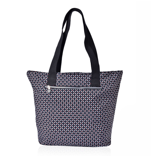 Designer Inspired Black and White Colour Diamond Pattern Hand Bag With External Pocket (Size 40x30x11 Cm)