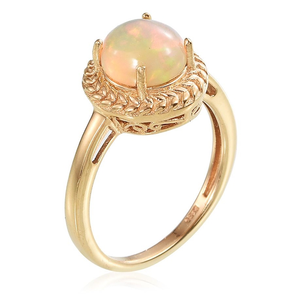AA Ethiopian Welo Opal (Rnd) Solitaire Ring in 14K Gold Overlay Sterling Silver 1.250 Ct.