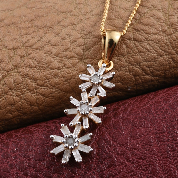 Diamond (Rnd) Triple Floral Pendant With Chain in 14K Gold Overlay Sterling Silver 0.330 Ct.
