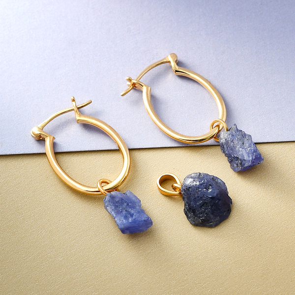 2 Piece Set - Tanzanite Pendant and Detachable Hoop Earrings with Clasp in 14K Gold Overlay Sterling Silver 12.04 Ct.