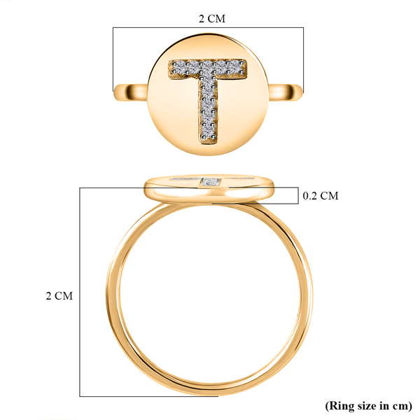 White Diamond Initial-T Ring in 14K Gold Overlay Sterling Silver
