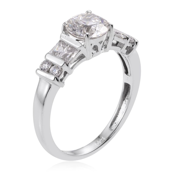 Lustro Stella - Platinum Overlay Sterling Silver (Rnd) Ring Made with Finest CZ