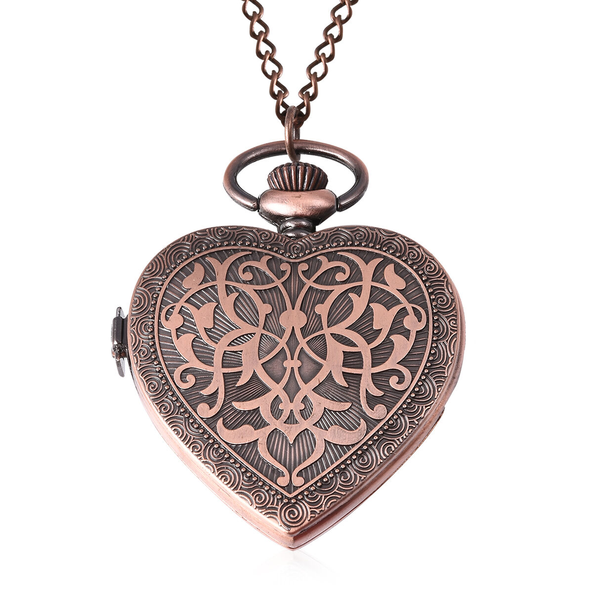 STRADA Japanese Movement Simulated Ruby (Mrq), Multicolour Austrian Crystal Water Resistant Heart Pocket Watch with Chain in Rose Gold Plated