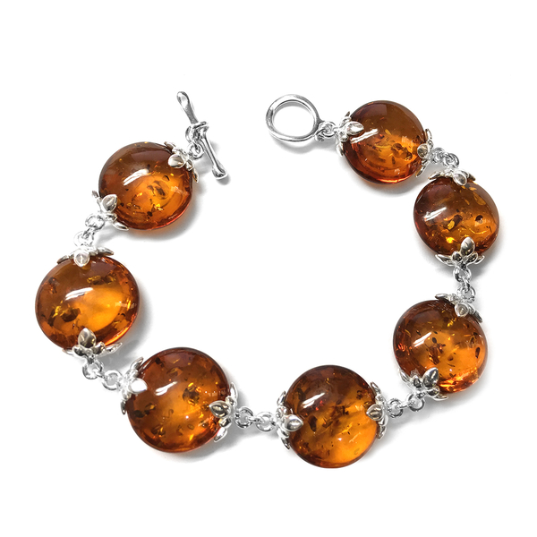 One Time Deal- Rare Size Baltic Amber (Rnd 17mm) Bracelet with Toggle Lock in Sterling Silver 44.000