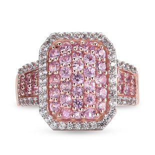 Pink Sapphire and Natural Cambodian Zircon Cluster Ring in Rose Gold Overlay Sterling Silver 2.15 Ct