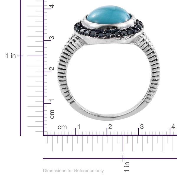 Arizona Sleeping Beauty Turquoise (Ovl 4.75 Ct), Blue Diamond Ring in Platinum Overlay Sterling Silver 5.250 Ct.