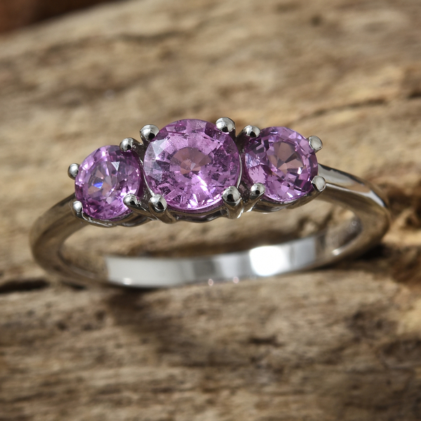 Limited Edition- RHAPSODY 950 Platinum AAAA Pink Sapphire (Rnd) Trilogy Ring 1.350 Ct.