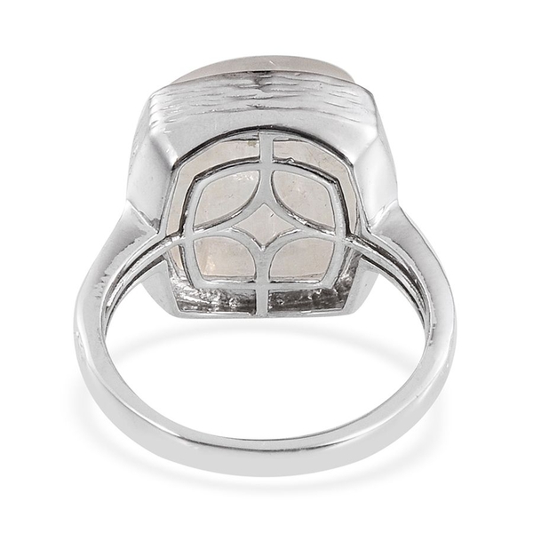 Natural Rainbow Moonstone (Cush) Ring in Platinum Overlay Sterling Silver 12.000 Ct.