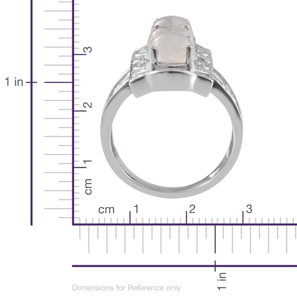 Ceylon Rainbow Moonstone (Rnd) Trilogy Ring in Platinum Overlay Sterling Silver 5.000 Ct.