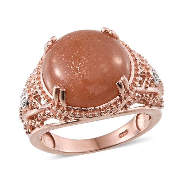 Morogoro Peach Sunstone (Rnd) Solitaire Ring in Rose Gold Overlay Sterling Silver 9.750 Ct.
