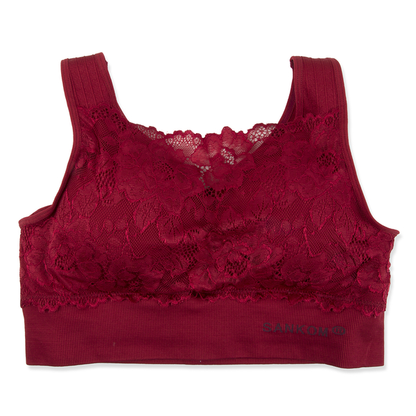 3 Piece Set - SANKOM SWITZERLAND Patent Classic with Gold Trim Lace Bra (Size M-L, 12 to 14) Including Black, Brown and Red