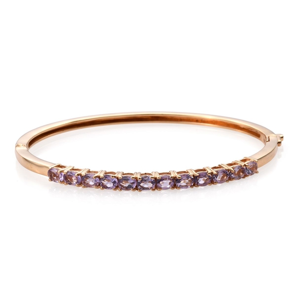 Rose De France Amethyst (Ovl) Bangle (Size 7.5) in ION Plated 18K Yellow Gold Bond 3.750 Ct.