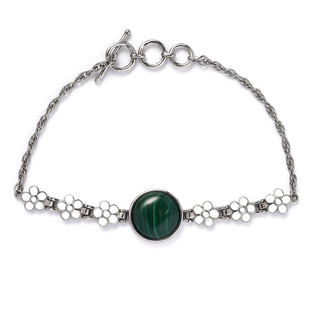 Malachite Enamelled Bracelet (Size - 7.5 with Extender) With T-Bar Clasp in Stainless Steel 11.62 Ct