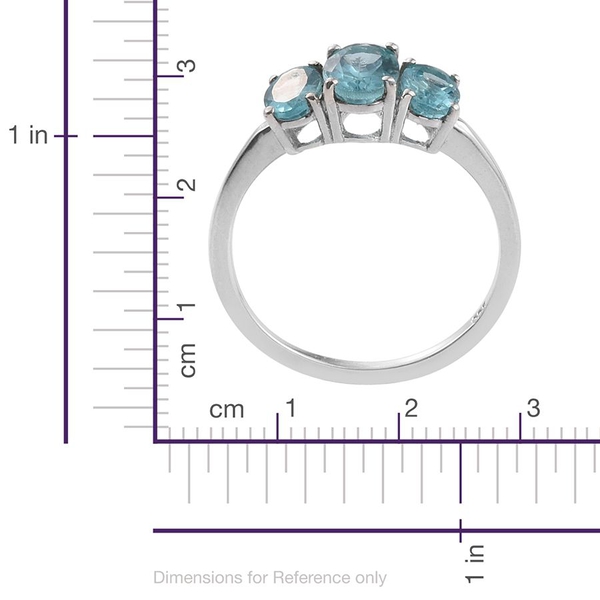 Paraibe Apatite (Ovl) 3 Stone Ring in Platinum Overlay Sterling Silver 1.500 Ct.