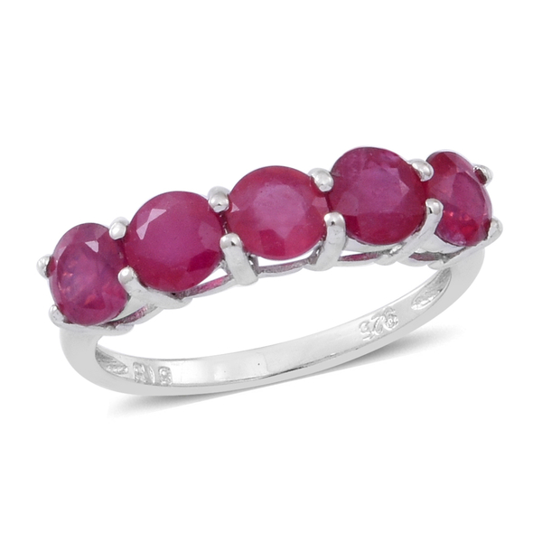 African Ruby (Rnd) 5 Stone Ring in Rhodium Plated Sterling Silver 2.500 Ct.