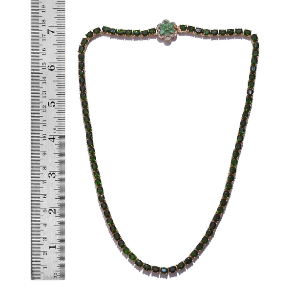Chrome Diopside (Ovl), Kagem Zambian Emerald and Diamond Floral Necklace (Size 18) in 14K Gold Overlay Sterling Silver 37.000 Ct.
