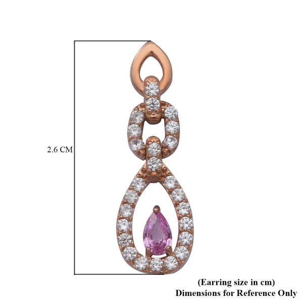 Pink Sapphire and Natural Cambodian Zircon Dangle Earrings (with Push Back) in Rose Gold Sterling Silver 1.57 Ct.