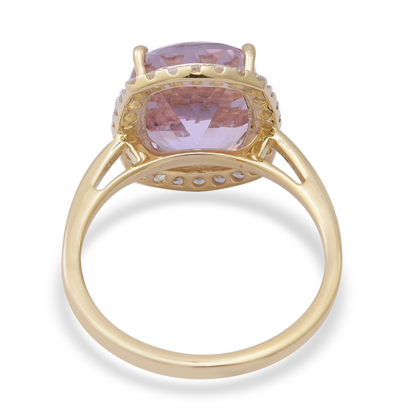 9K Yellow Gold AA Kunzite (Cus 12x10mm) and Natural Cambodian Zircon Ring 7.52 Ct.