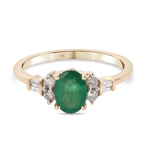 9K Yellow Gold Premium Kagem Zambian Emerald and Diamond Ring 1.00 Ct.