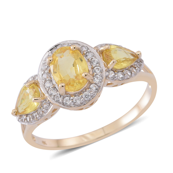 9K Y Gold AA Chanthaburi Yellow Sapphire (Ovl 1.00 Ct), Natural Cambodian White Zircon Ring 2.250 Ct