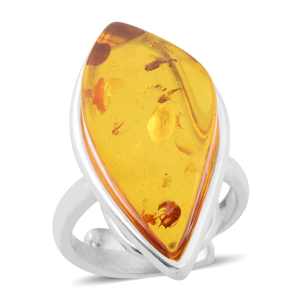 Baltic Amber Adjustable Ring in Sterling Silver, Silver wt 6.00 Gms