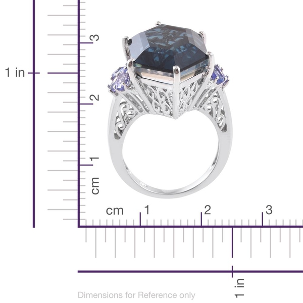 Indicolite Quartz and Tanzanite Ring in Platinum Overlay Sterling Silver 24.500 Ct.