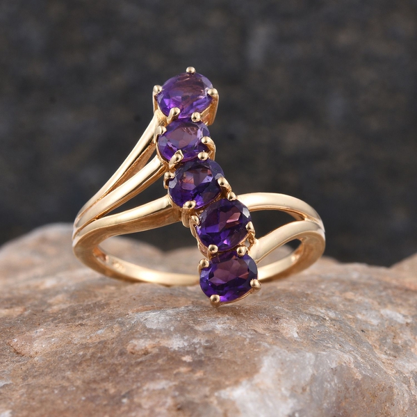 Amethyst (Ovl) 5 Stone Crossover Ring in 14K Gold Overlay Sterling Silver 1.750 Ct.