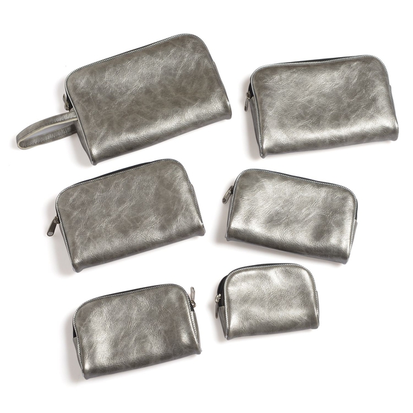 Set of 6 - Faux Leather Silver Colour Jewellery Pouch
