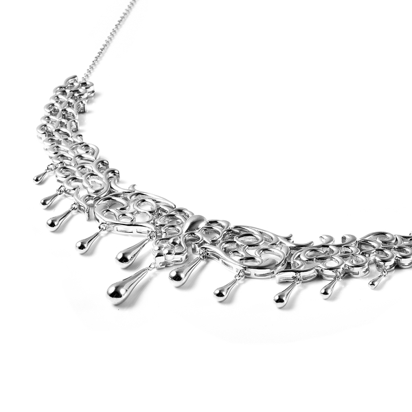 LucyQ Drip Collection - Rhodium Overlay Sterling Silver Necklace (Size 16 with 2 inch Extender), Silver wt 33.67 Gms