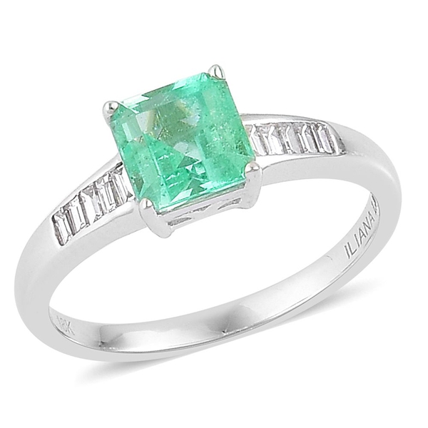 ILIANA 18K White Gold AAAA Boyaca Colombian Emerald (Oct 1.45 Ct), Diamond (SI-G-H) Ring 1.600 Ct.