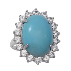 Arizona Sleeping Beauty Turquoise and Natural Cambodian Zircon Ring (Size N) in Rhodium Overlay Sterling Silv