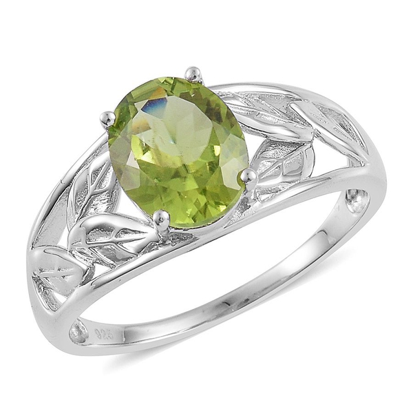 AA Hebei Peridot (Ovl) Solitaire Ring in Platinum Overlay Sterling Silver 3.000 Ct.
