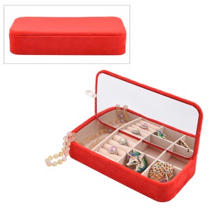 Portable Velvet Jewellery Box with Inside Mirror and Anti Tarnish Lining - Aquamarine Colour