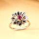 African Ruby (FF) Floral Ring in Platinum and Yellow Gold Overlay Sterling Silver