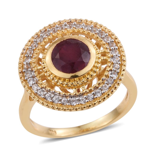 African Ruby (Rnd 2.00 Ct), Natural Cambodian Zircon Ring in 14K Gold Overlay Sterling Silver 2.250 
