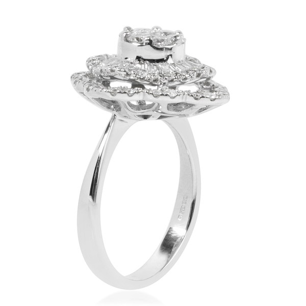 New York Close Out 14K White Gold Diamond (Rnd and Bgt) (I1-I2) Ring 1.400 Ct, Gold wt 5.90 Gms.