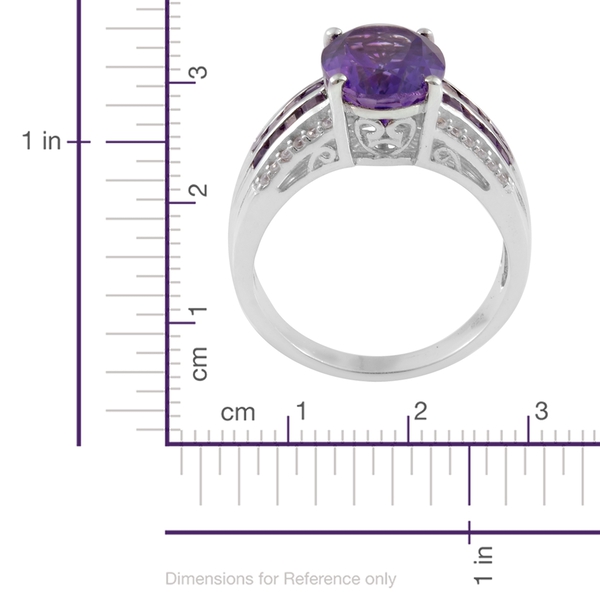 Moroccan Amethyst (Ovl 5.75 Ct), Amethyst and Natural Cambodian Zircon Ring in Platinum Overlay Sterling Silver 6.750 Ct. Silver wt 6.37 Gms.