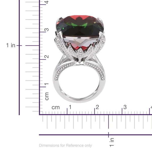 Bi-Color Tourmaline Quartz (Cush) Ring in Platinum Overlay Sterling Silver 39.000 Ct.